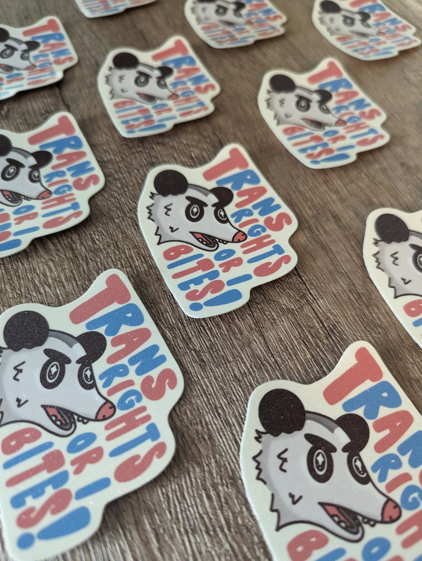 Trans Rights or I Bites - Cute Glitter Possum Vinyl Sticker