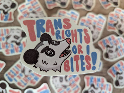 Trans Rights or I Bites - Cute Glitter Possum Vinyl Sticker