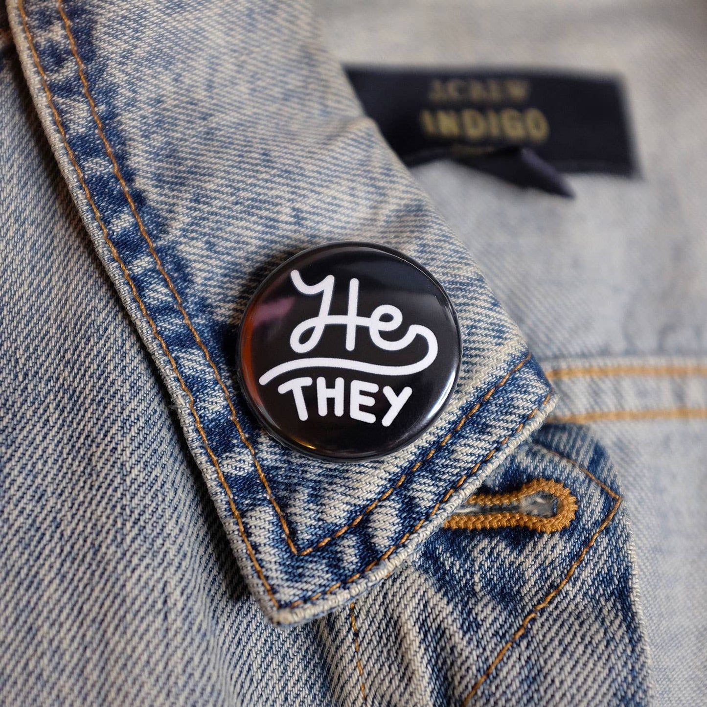 He/they Pronouns Button
