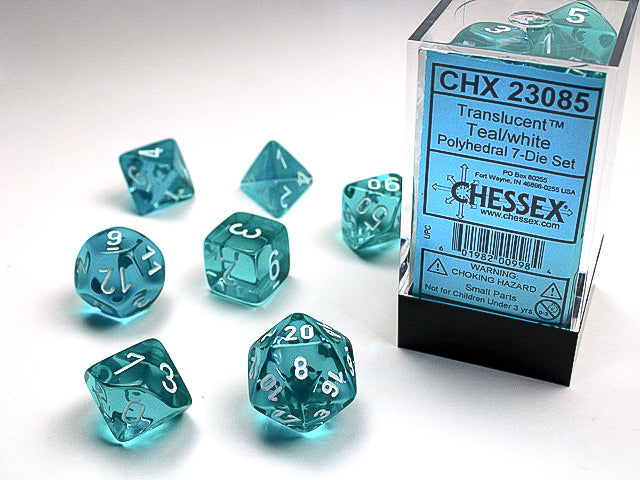 Chessex Polyhedral 7-Die Set: Translucent Teal/White